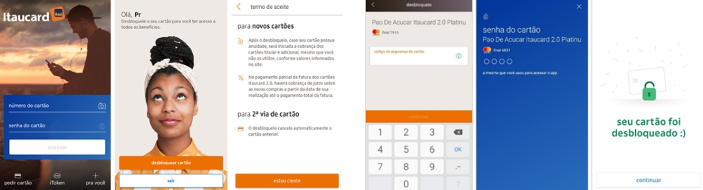 Desbloquear cartão Pão de Açúcar pelo aplicativo Itaú Cartões. (Fonte: Imagem Itaú)